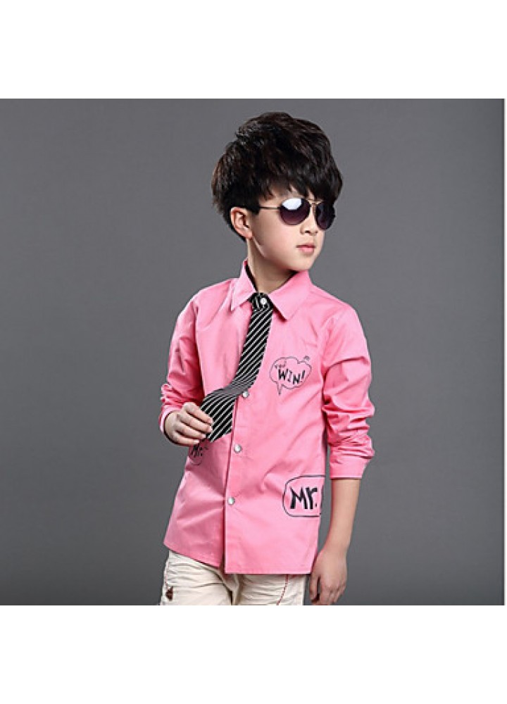 Boy Cute Letter Print False Tie Long Sleeve Shirt  